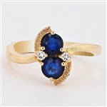 14K Yellow Gold 0.80CT Blue Sapphire and Diamond Ring -PNR-